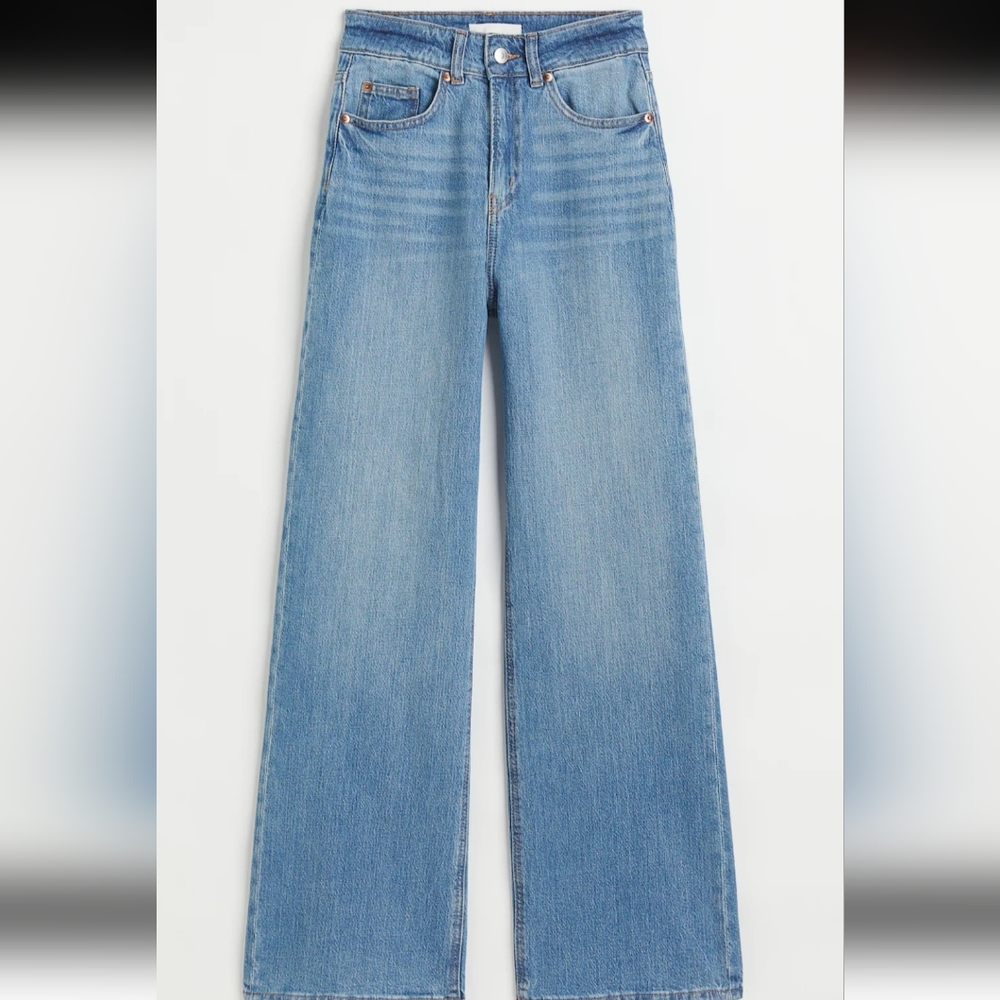 H&M High Rise Wide Leg Denim Pant Size 2